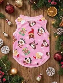 PETSIN 1pc Christmas Clown Dog Snowflake Letter Printed Tank Top Pink Christmas Skin Friendly Breathable Pet Clothes - Multicolor - View 4