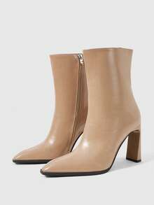 Sleekvia Classic Western-Style Women's Low-Heeled Platform Boots, Suitable For Daily And Festive Occasions In Autumn And Winter - Apricot - View 2