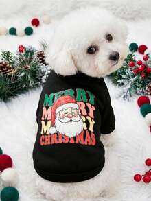 PETSIN 1 Pc Christmas Santa Claus Wearing Christmas Hat Print Pet Black Letters Christmas Thick Warm Pet Clothes - Multicolor - View 3