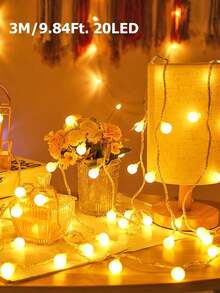Teckwe 1pc Home Decor White Ball LED String Lights,Battery Power Indoor Room Wall Decor LED Fairy Star Lights,Girls' Bedroom Decor Light String,Wedding Decor,Birthday Party Decor Lights,Christmas Tree Decorative Ball Light String - White - View 22