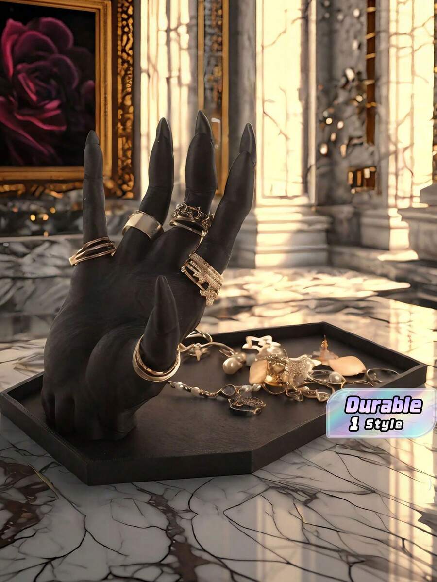 1 x Giá đỡ phụ kiện bàn trang điểm hình bàn tay quỷ màu đen phong cách Gothic, thiết kế khớp xương, kết hợp thẩm mỹ rùng rợn với lưu trữ tiện dụng, khay sắp xếp đa năng để bàn bằng nhựa - Xem 1