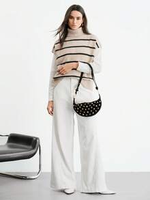 SHECARRY Y2K Fashion Rivet Design Shoulder Bag Crescent Bag Pu Material, Zipper Opening And Closing, Suitable For Daily Commuting - Black - View 8