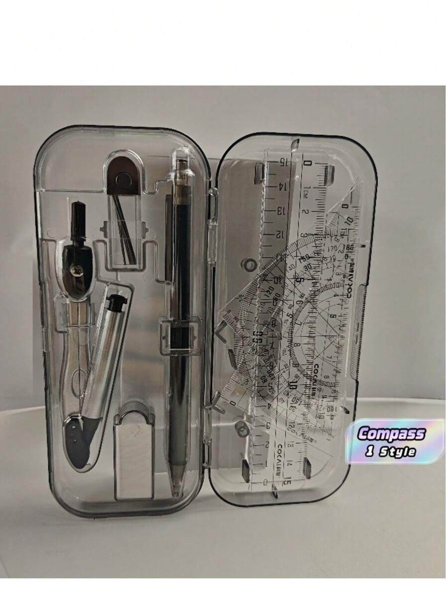 8pcs/Set Simple Transparent Compass And Ruler Set, Precise Drawing ...