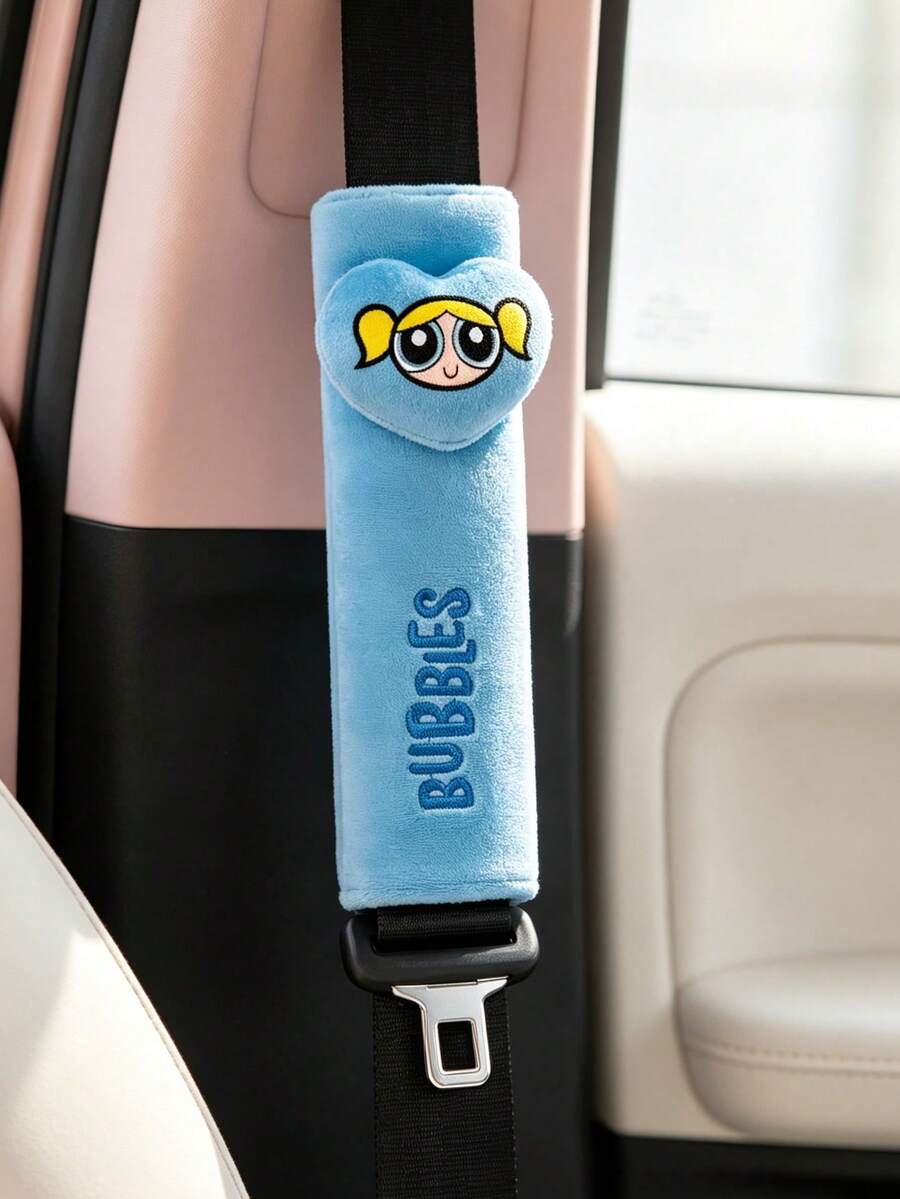 THE POWERPUFF GIRLS X SHEIN 1 قطعة بطانية حزام الأمان للكتف، أزرق - Bubbles - مشاهدة 1