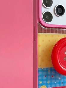 ShellaStory Frost Rose Children's Patch Button + Red Button Stand Colorful Polka Dot Button Patch Compatible With Apple 18pm Phone Case Phone 17 Stand 16 Dopamine 14 Adhesive Fashion, Unique, Girl, Creative, Geometric, Korean Style, Simple Style, Collage Style, Niche, Ins Style - Rose Red - View 3