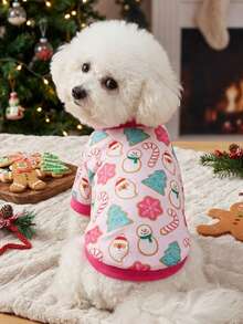 PETSIN 1pc Pink Cute Printed Christmas Pet Sweatshirt Without Hat, Suitable For Both Cats And Dogs - Multicolor - View 2