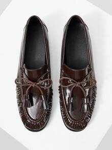 Mnmlis Women's Fashion Elegant Bow Flat Shoes - Coffee Brown - View 2