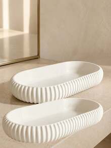 2 Pieces/1 Piece, Plastic Oval Storage Tray, Minimalist Black Or Cream White Striped Design With Elevated Curved Edge, Versatile Jewelry, Cosmetics, Keys And Coin Storage Case - Multicolor - View 16