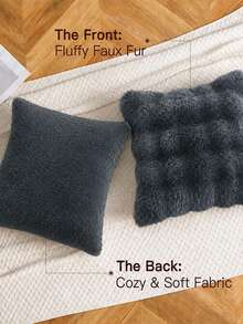 Cirelle 1pc Soft Plush Throw Pillow Cover, Luxury Faux Rabbit Fur Square Cushion Case, Decorative Fluffy Pillowcase For Sofa Couch Bedroom Home Decor, Solid Color, No Pillow Insert - Dark Grey - View 6