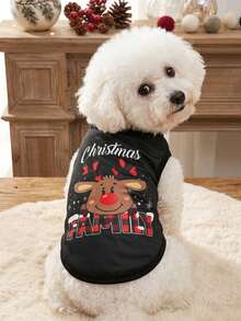 PETSIN 1pc Christmas Elk Snow Letter Printed Tank Top Black Christmas Skin Friendly Breathable Pet Clothes - Multicolor - View 5