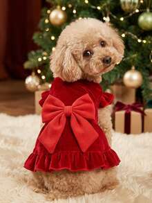 PETSIN 1 Piece Of Christmas Suspender Dress With Red Bow, Cute Pet Clothes, Soft And Comfortable Skirt - Multicolor - View 3