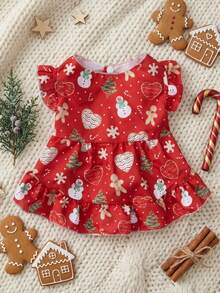 PETSIN 1 Cute Christmas Printed Red Dress Princess Dress Pet Bubble Sleeve Skirt - Multicolor - View 1