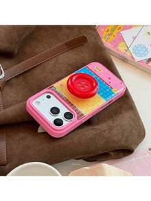 ShellaStory Frost Rose Children's Patch Button + Red Button Stand Colorful Polka Dot Button Patch Compatible With Apple 18pm Phone Case Phone 17 Stand 16 Dopamine 14 Adhesive Fashion, Unique, Girl, Creative, Geometric, Korean Style, Simple Style, Collage Style, Niche, Ins Style - Rose Red - View 11