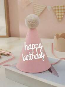 1pc/1set Lace Felt Birthday Hat Party Photo Prop Decoration With Pom Pom Balls - Multicolor - View 15