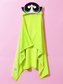 THE POWERPUFF GIRLS X SHEIN Little Policewoman Embroidered Fleece Hooded Wearable Blanket, Home Cosplay, Spring/Winter - Green - View 4