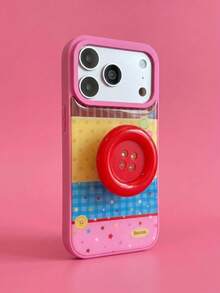 ShellaStory Frost Rose Children's Patch Button + Red Button Stand Colorful Polka Dot Button Patch Compatible With Apple 18pm Phone Case Phone 17 Stand 16 Dopamine 14 Adhesive Fashion, Unique, Girl, Creative, Geometric, Korean Style, Simple Style, Collage Style, Niche, Ins Style - Rose Red - View 1