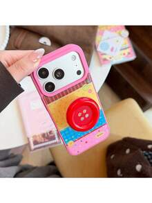 ShellaStory Frost Rose Children's Patch Button + Red Button Stand Colorful Polka Dot Button Patch Compatible With Apple 18pm Phone Case Phone 17 Stand 16 Dopamine 14 Adhesive Fashion, Unique, Girl, Creative, Geometric, Korean Style, Simple Style, Collage Style, Niche, Ins Style - Rose Red - View 15