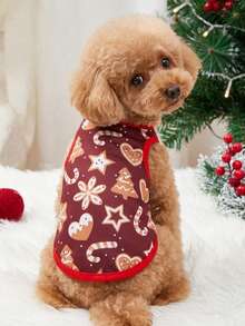 PETSIN 1pc Christmas Love Cane Snowflake Printed Tank Top Christmas Skin Friendly Breathable Pet Clothes - Multicolor - View 4