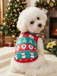 PETSIN 1pc Red And Green Striped Cute Print Pet Vest For Cats And Dogs, Christmas - Multicolor - View 1