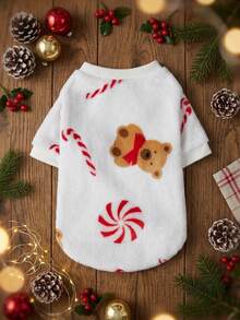 PETSIN قطعة واحدة من بلوزة رياضية حيوانات أليفة بطبعة دب وفلانيل وحلوى عيد الميلاد، ملابس دافئة للحيوانات الأليفة - متعدد الألوان - مشاهدة 3