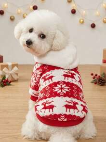 PETSIN 1pc Pet Hooded Sweatshirt With Christmas Deer & Snowflake Design - Multicolor - View 4