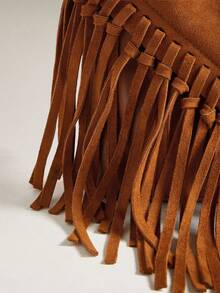 Wovira Ladies Slanted Shoulder Bag, Hand-Woven, Bohemian Vintage Tassel, Bucket Bag, Large Capacity, Vacation, Daily Commute - Brown - View 7