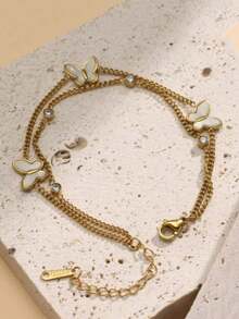 Vandermere 1 Piece Fashionable Butterfly Double-Layer Stainless Steel 18K Women's Bracelet - Gold - View 5