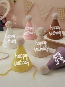 1pc/1set Lace Felt Birthday Hat Party Photo Prop Decoration With Pom Pom Balls - Multicolor - View 18