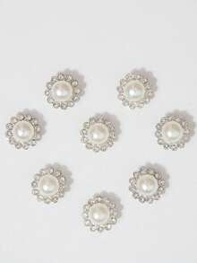 10-500pcs 12mm White Pearl Flower, Center Inlaid With White Pearl, Surrounded By Small White Rhinestones, Sunflower Pattern, Shiny Button Rhinestone Flower, DIY Handmade Accessories, Suitable For Floral Headwear And Clothing Decoration - 12mm White Pearl Flower - View 8