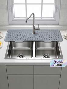 1Pc New Wavy Sink Non‑Slip Mat, 5‑Degree Tilt Quick‑Drain Design, Heat‑Resistant Foldable Splash‑Proof Mat, Durable Countertop Protector For Kitchen Sink & Bathroom, Household Sink Accessory - Multicolor - View 1