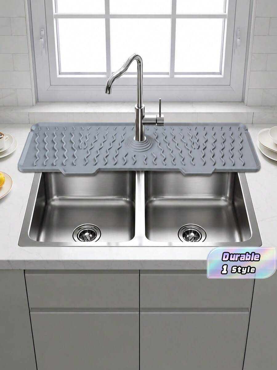 1Pc New Wavy Sink Non‑Slip Mat, 5‑Degree Tilt Quick‑Drain Design, Heat‑Resistant Foldable Splash‑Proof Mat, Durable Countertop Protector For Kitchen Sink & Bathroom, Household Sink Accessory - Multicolor - View 1