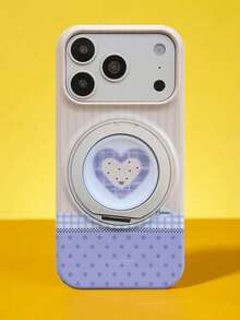 ShellaStory 磁吸旋轉支架適用於 Apple 17 PM 手機殼，手機 16 愛心出血拼接款 18 韓系時尚個性創意復古幾何簡約撞色小眾輕奢 Ins 風格 - 黃色 - 查看 1