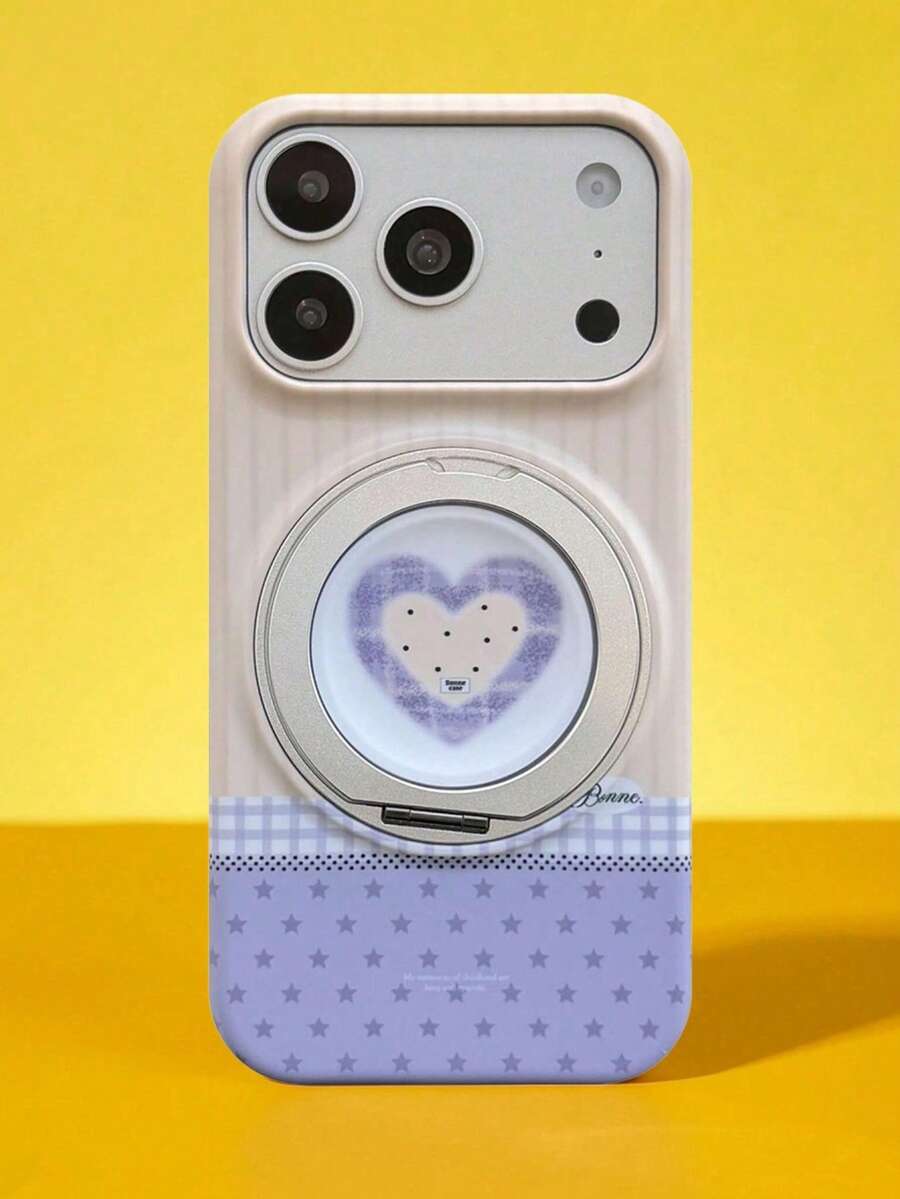 ShellaStory 磁吸旋轉支架適用於 Apple 17 PM 手機殼,手機 16 愛心出血拼接款 18 韓系時尚個性創意復古幾何簡約撞色小眾輕奢 Ins 風格 - 黃色 - 查看 1