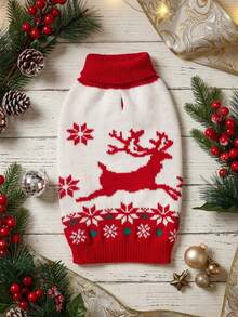 PETSIN 1pc Christmas Pet Cat Dog Universal Green Diamond Grid Elk Snowflake Cute Pattern Jacquard Knitted Elastic Comfortable Dog Christmas Sweater - Multicolor - View 3