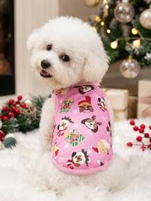 PETSIN 1pc Christmas Clown Dog Snowflake Letter Printed Tank Top Pink Christmas Skin Friendly Breathable Pet Clothes - Multicolor - View 3