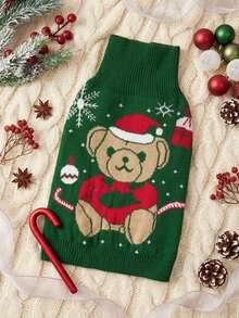 PETSIN 1pc Christmas Pet Cat Dog Universal Green Diamond Grid Elk Snowflake Cute Pattern Jacquard Knitted Elastic Comfortable Dog Christmas Sweater - Multicolor - View 2