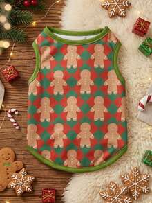PETSIN 1pc Christmas Digital Printed Pet Vest, Christmas Gingerbread Printed, Skin Friendly, Breathable Pet Clothing - Multicolor - View 1