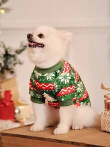 PETSIN 1 Pc Pet Striped & Snowflake Pattern Flannel Sweatshirt For Christmas - Multicolor - View 9