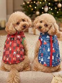 PETSIN Festive Christmas Quilted Dog Vest Zip‑Up Sleeveless Jacket With Dual D‑Ring Leash Hooks - Multicolor - View 2