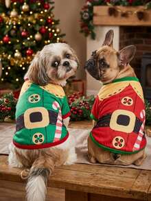 PETSIN Xmas Elf Dog Clothes, Festive Candy Cane Printed Pet Shirt Christmas Puppy Outfit - Multicolor - View 5
