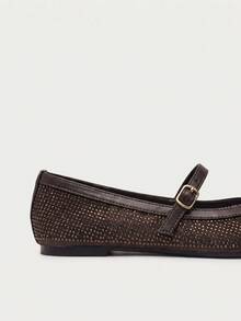 Nöista Black Mary Jane Ballet Flat Embellished With Tonal Rhinestones And A Delicate Strap, Combining Elegance With A Subtle Sparkle. Fall Shoes - Brown - View 6