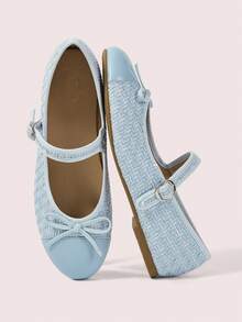CUCCOO DOLLMOD Ladies Sweet Bow Decoration Light Blue Splicing Mary Jane Ballet Flats, Round Toe Buckle Buckle Soft-Soled Flats, Suitable For Daily, Party - Light blue - View 1