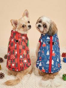 PETSIN Festive Christmas Quilted Dog Vest Zip‑Up Sleeveless Jacket With Dual D‑Ring Leash Hooks - Multicolor - View 5
