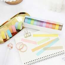 6/12 Rolls Decorative Solid Color Paper Tape Set, Rainbow DIY Masking Tape, Suitable For Notebooks, Planners And Labeling, Back To School Supplies - Youth Macaron - View 4