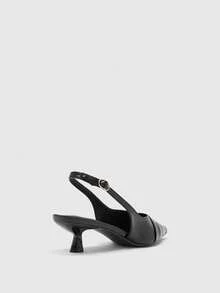 CUCCOO BIZCHIC Women's Black Pointed Back Strap Kitten And Single Shoe Strap Decoration Commuting Simple Temperament High Heel Single Shoes - Black - View 4