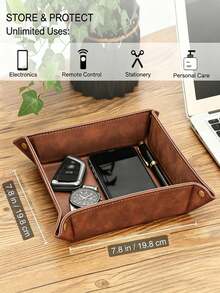 1pc Foldable Leather Desktop Storage Tray - PU Jewelry Box And Key, Remote Control, Ring, Earring Organizer | Fashionable Storage Box For Small Items, Accessories And Home Decor - Multicolor - View 3