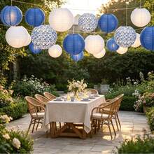 12 Traditional Chinese Blue And White Porcelain Patterned Paper Lanterns, Suitable For Holiday Celebrations, Parties, And Home Decor - Multi-colored. - View 7