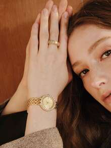 Opalesca Lady's Diamond-Studded Bracelet Watch, Female Light Luxury Model - Gold - View 5