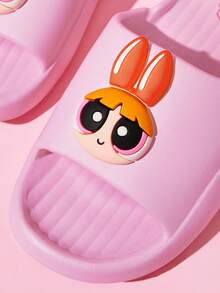 THE POWERPUFF GIRLS X SHEIN Sandal Selop Pink Kartun Lucu dan Modis, Anti Selip, Cepat Kering, Sandal Kamar Mandi, Ringan dan Tahan Lama, Bahan EVA, untuk di Dalam Rumah. - Berwarna merah muda - View 4