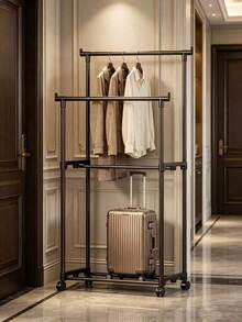 Space-Saving Design With Double-Layer And Single-Layer Hangers, Equipped With Independent Rolling Casters, Three-Layer Structure, Measuring (60 Cm * 35 Cm * 130 Cm), Fits 8 To 10 Pieces Of Clothing. - Multicolor - View 4